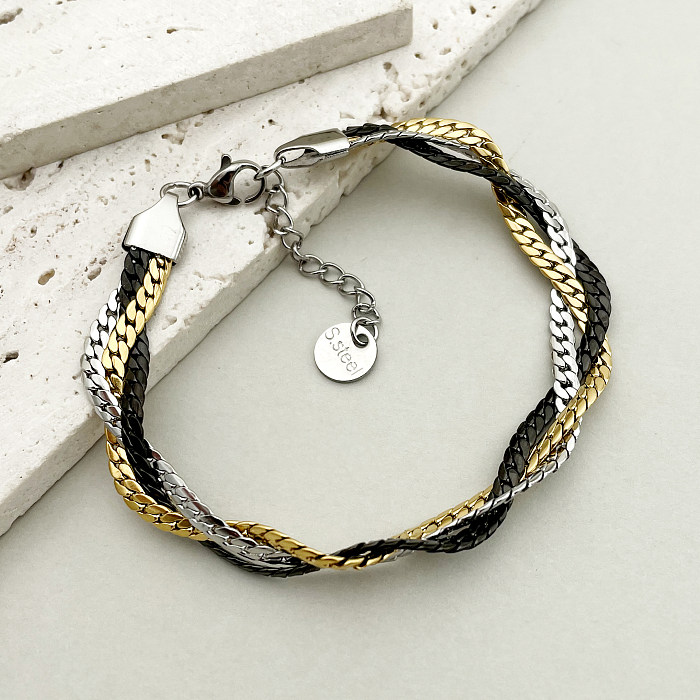 Punk estilo simples bloco de cores cor sólida banhado a ouro pulseiras de aço inoxidável