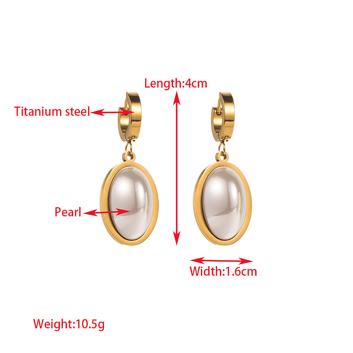 1 paire de boucles d'oreilles pentagramme classique élégantes en forme de cœur rond, incrustation de perles en acier inoxydable plaqué or