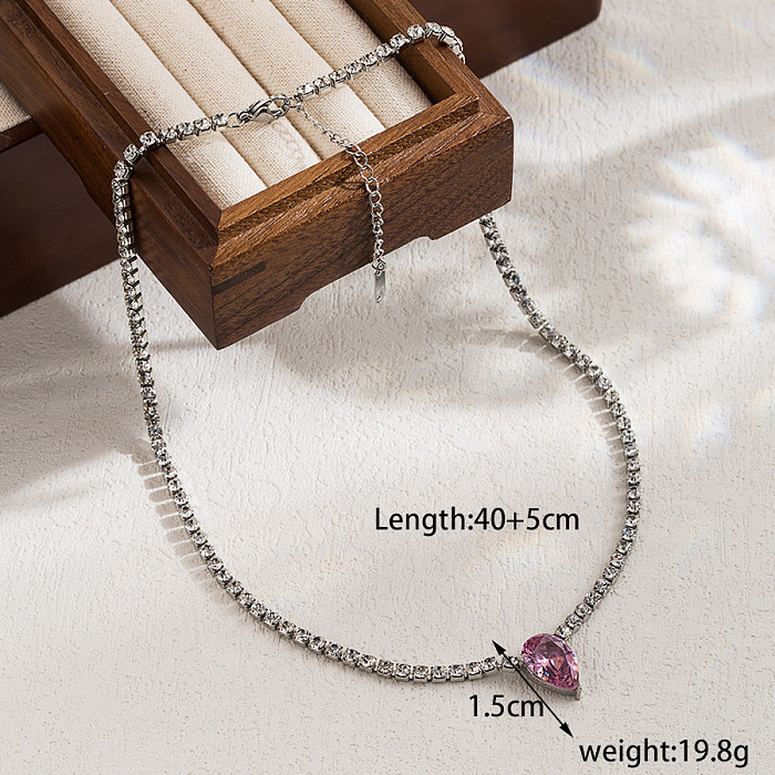 Retro Artistic Shiny Water Droplets Stainless Steel  Inlay Zircon Necklace