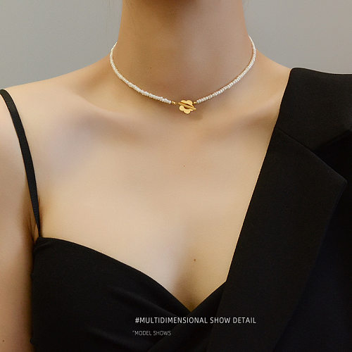 Mode Sexy Süßwasser Perle Blume Schnalle Edelstahl Halskette Für Frauen