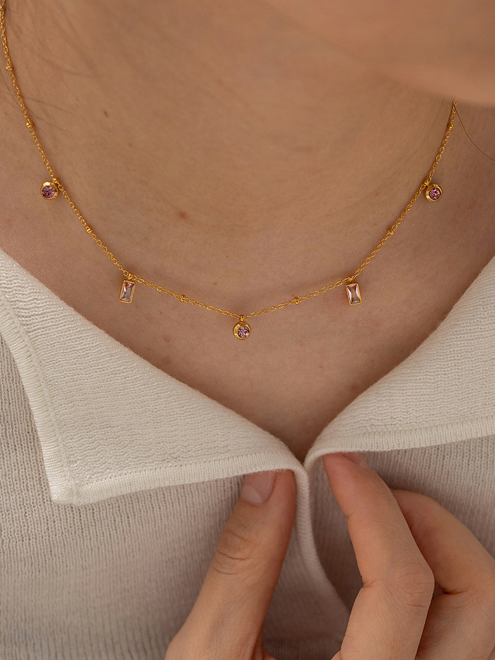 1 Stück modische Halskette mit runden quadratischen Edelstahl-Beschichtungen und künstlichen Edelsteinen