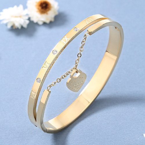 Lady Letter Stainless Steel Plating Inlay Artificial Diamond Bangle