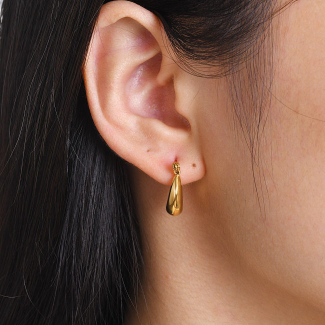 1 paire de boucles d'oreilles créoles en acier inoxydable, Style français Simple, placage de couleur unie