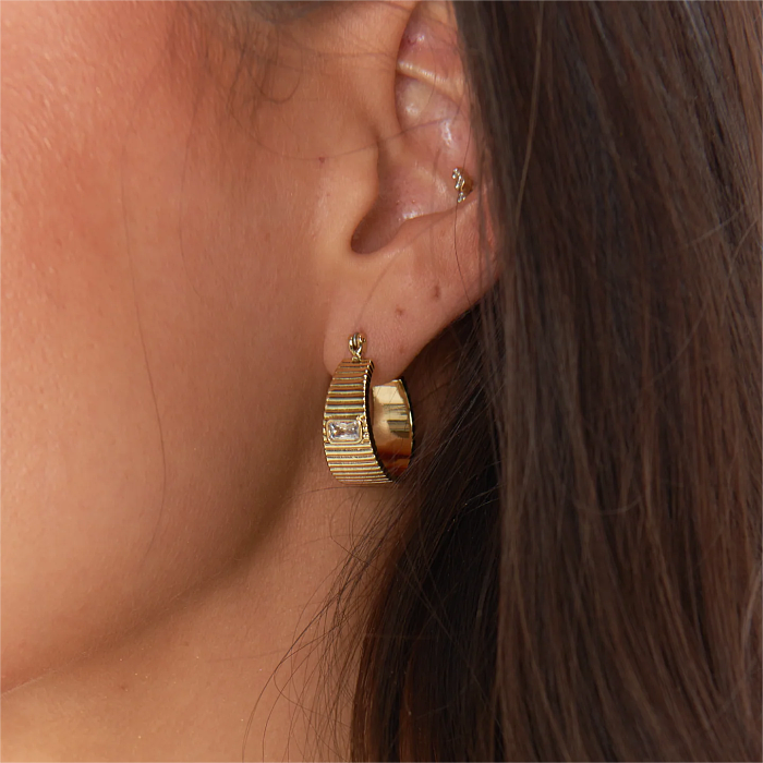 1 Pair Simple Style U Shape Plating Inlay Stainless Steel  Zircon 18K Gold Plated Earrings