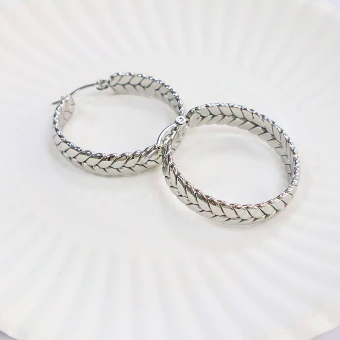 1 Pair Fashion Solid Color Twist Stainless Steel  Plating Hoop Earrings