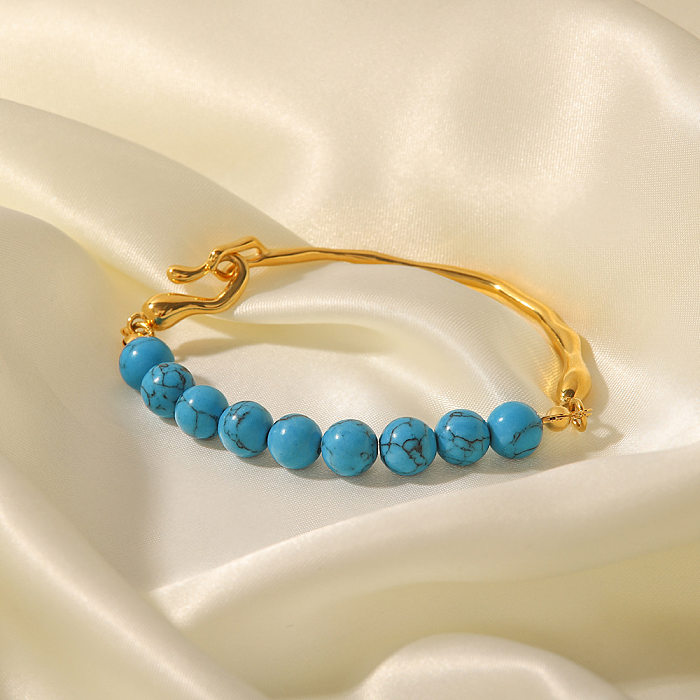 Luxuosas pulseiras geométricas geométricas de aço inoxidável banhadas a ouro turquesa pérola