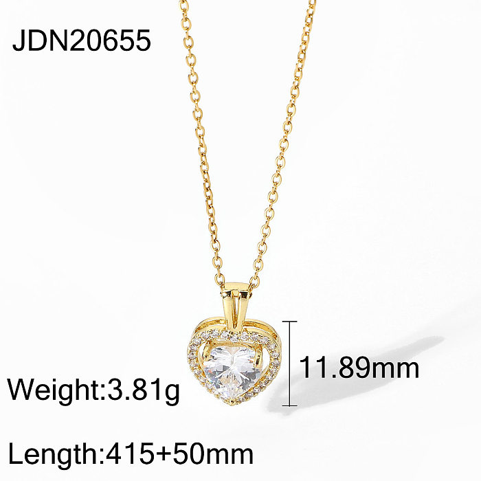 Exquisite Women's Wedding Jewelry Stainless Steel  Gold Large Single Shiny Crystal Heart Pendant Engagement Necklace For Women