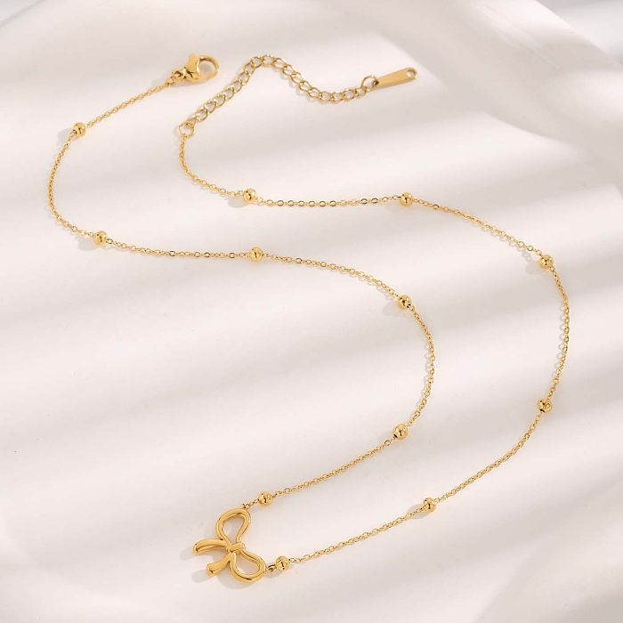 Luxuriöse schlichte Halskette mit Schleife, Knoten, Schneeflocke, Elch, Edelstahl-Beschichtung, Inlay, Zirkon, vergoldet