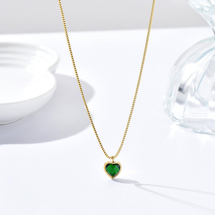 Simple Style Heart Shape Stainless Steel  Necklace Inlay Zircon Stainless Steel  Necklaces 1 Piece