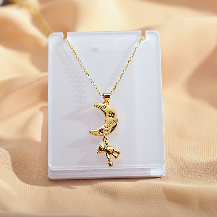 Cute Moon Stainless Steel  Copper Plating Metal Gold Plated Pendant Necklace