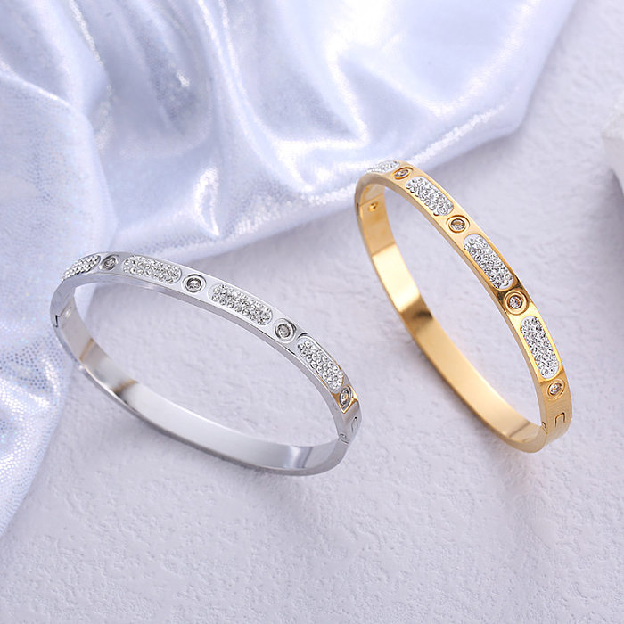 Bracelet en Zircon plaqué or 18 carats en acier inoxydable de couleur unie pour dame, vente en gros