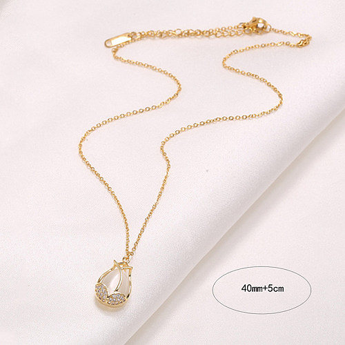 Wholesale Sweet Tulip Stainless Steel  Zircon Pendant Necklace