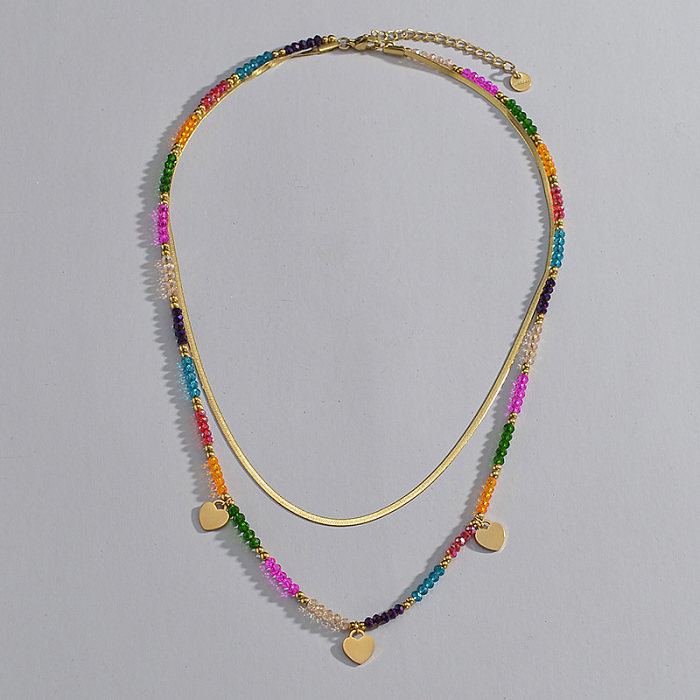 Collier de perles en acier inoxydable en forme de cœur de style vintage