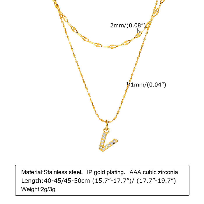 1 Set Vacation Simple Style Letter Stainless Steel  Stainless Steel Plating Inlay Zircon Layered Necklaces Pendant Necklace