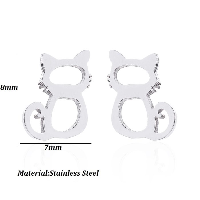 1 Pair Cute Cat Stainless Steel  Plating Ear Studs