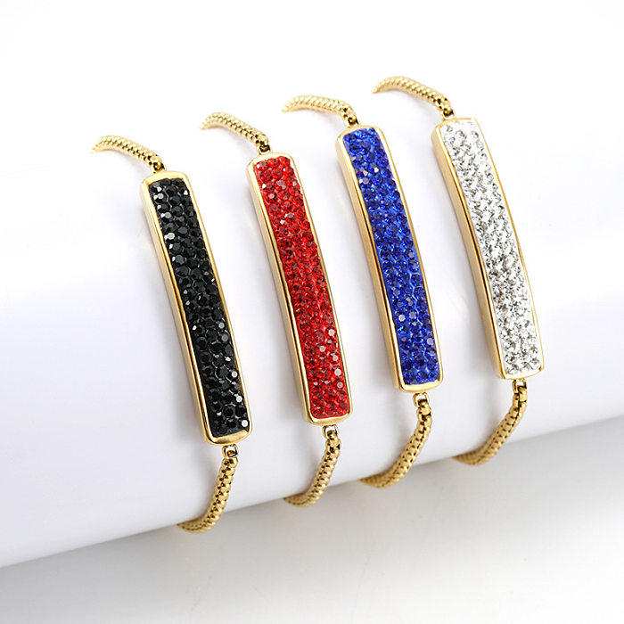 Simple Style Rectangle Titanium Steel Bracelets Rhinestone Plating Stainless Steel Bracelets