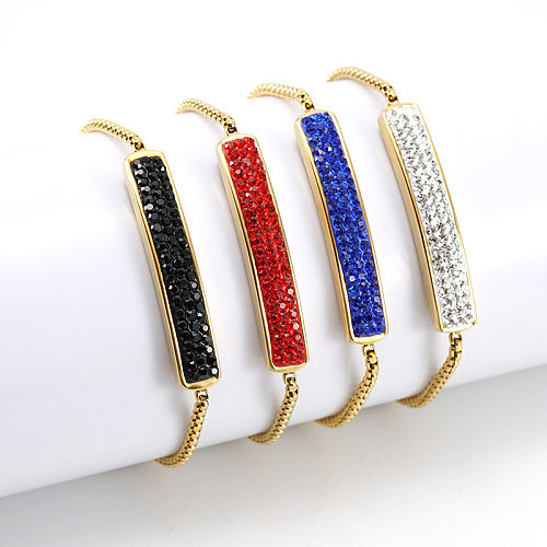 Pulseiras de aço inoxidável retangulares estilo simples strass chapeado pulseiras de aço inoxidável