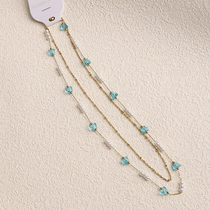 Lady Sweet Butterfly – colliers superposés en acier inoxydable, cristal artificiel, perles artificielles, plaqué or