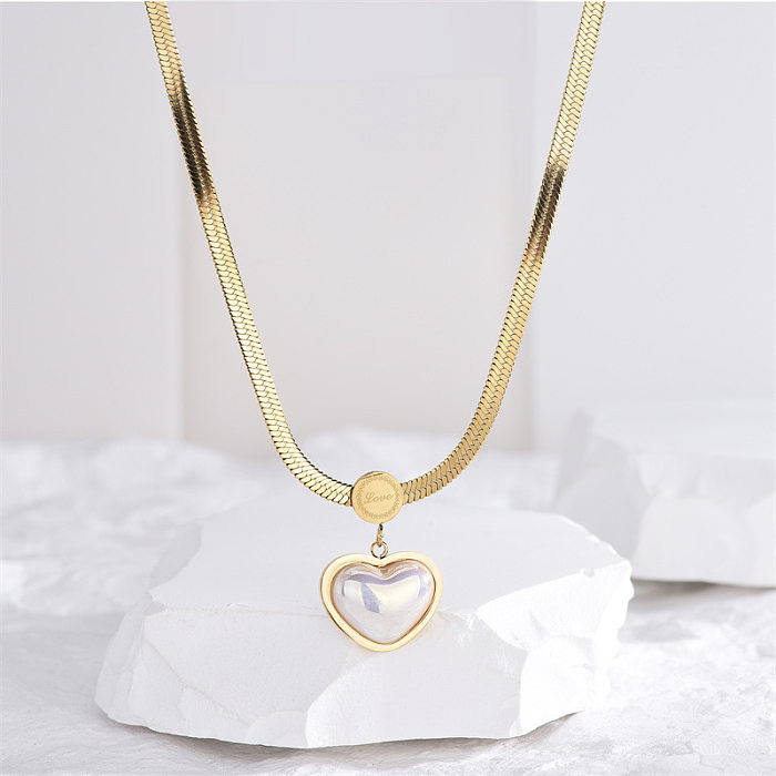 Fashion Heart Shape Stainless Steel Plating Inlay Pearl Pendant Necklace 1 Piece