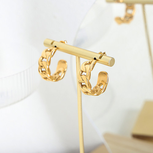 1 Pair Casual Retro C Shape Plating Hollow Out Carving Stainless Steel 18K Gold Plated Ear Studs