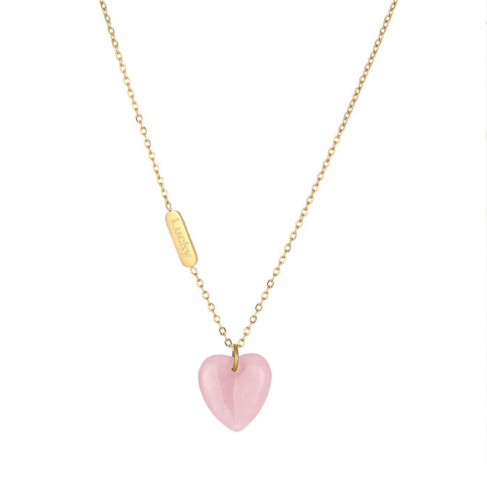 Fashion Heart Shape Stainless Steel Gold Plated Natural Stone Necklace 1 Piece