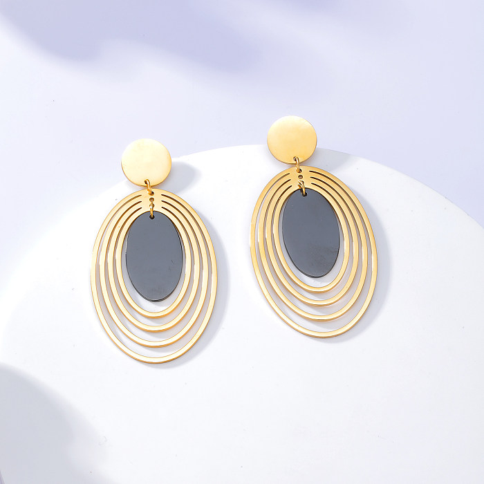 Fashion Multi-Layer Oval Electroplated 18K Gold Stainless Steel  Earrings