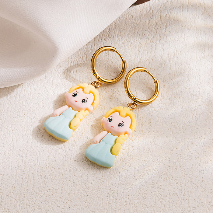 1 Pair Princess Simple Style Cartoon Letter Plating Stainless Steel  Resin 18K Gold Plated Drop Earrings
