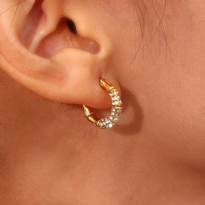 Clous d'oreilles pour femmes, Style moderne en forme de C, incrustation de strass, perle plaquée or 18 carats, en acier inoxydable