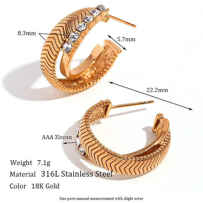 1 Pair Basic Vintage Style Classic Style C Shape Plating Inlay Stainless Steel  Rhinestones 18K Gold Plated Earrings