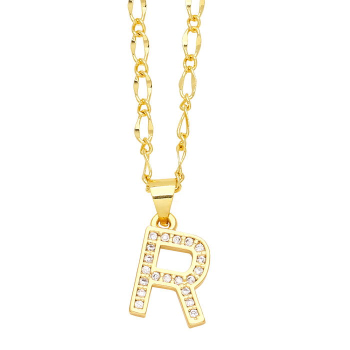 Casual Simple Style Letter Stainless Steel  Copper Plating Inlay Zircon 18K Gold Plated Pendant Necklace Long Necklace