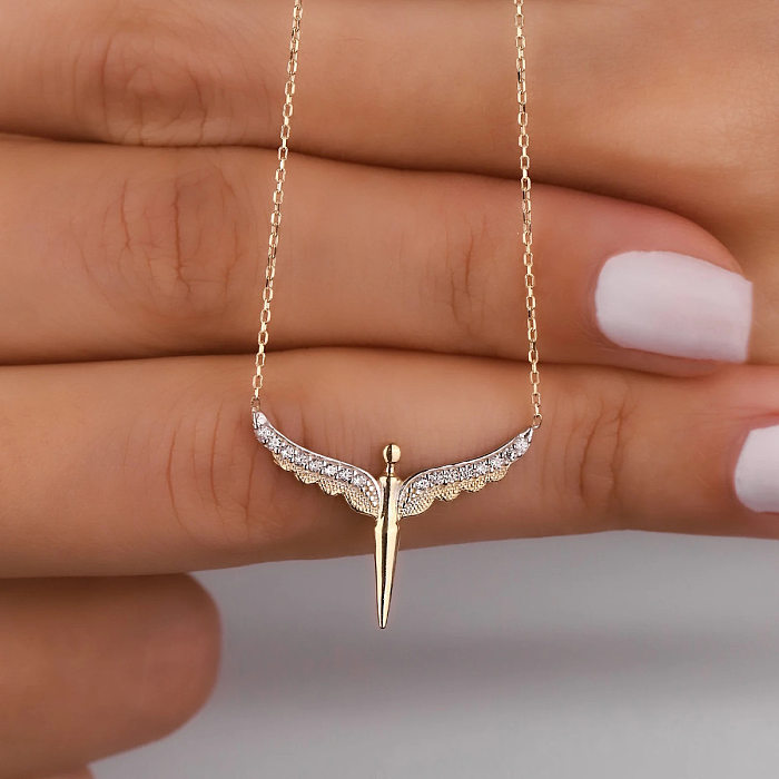 Collier romantique avec pendentif ailes d'ange en acier inoxydable et Zircon, en vrac