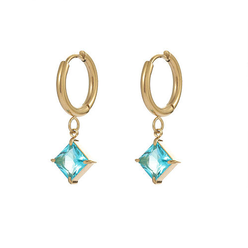 Retro Rhombus Stainless Steel Drop Earrings Inlay Zircon Stainless Steel  Earrings 1 Pair