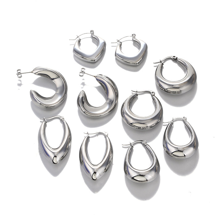 1 Pair IG Style Simple Style U Shape Oval Solid Color Polishing Stainless Steel  Earrings