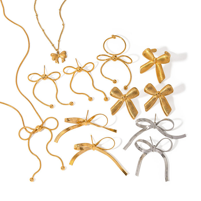 Conjunto de joyería con colgante en forma de mariposa, collar, pendientes de acero inoxidable con diseño de lazo Vintage para mujer