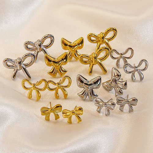 Bow Design Edelstahl 14K Gold Ohrringe Halskette Süßes trendiges Damen-Schmuckset