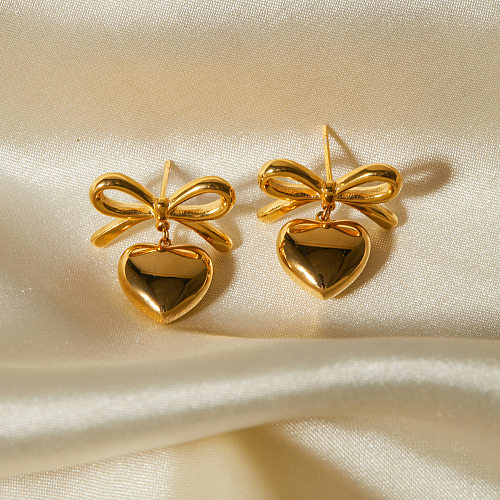الفرنسية أنيقة INS نمط مجوهرات عصرية 18K الذهب الفولاذ المقاوم للصدأ الحب القلب قلادة القوس تصميم الأقراط