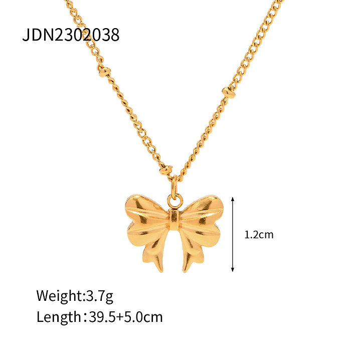 Women's Vintage Bow Design Stainless Steel Earrings Necklace Ring Butterfly Shape Pendant Jewelrt Set