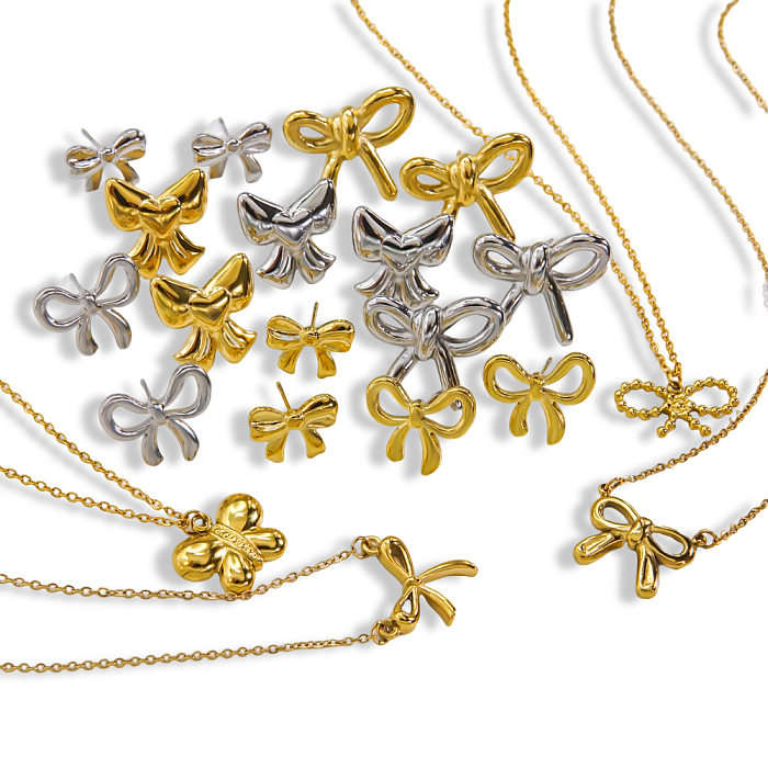 القوس تصميم الفولاذ المقاوم للصدأ 14K أقراط الذهب قلادة الحلو العصرية مجموعة مجوهرات نسائية