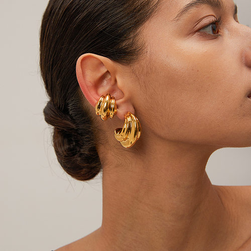 Pendientes geométricos minimalistas de acero inoxidable de oro de 18 quilates con forma de C, joyería