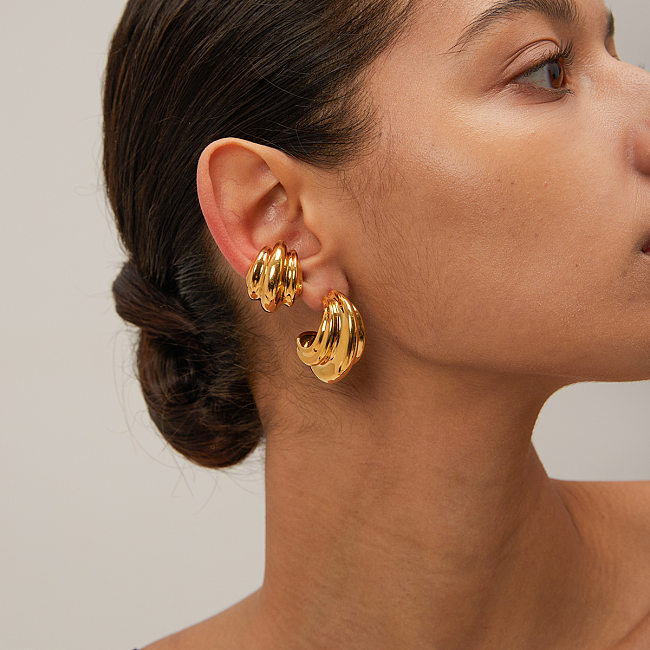 Moda nova chega brincos geométricos minimalistas 18k ouro aço inoxidável em forma de c jóias de punho de orelha