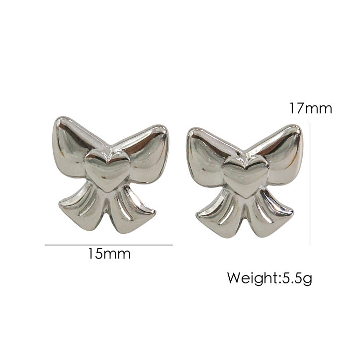 Bow Design Edelstahl 14K Gold Ohrringe Halskette Süßes trendiges Damen-Schmuckset