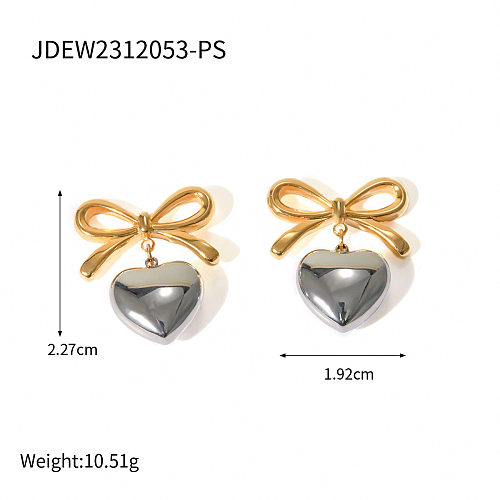 Pendientes de diseño de lazo con colgante de corazón de amor de acero inoxidable de oro de 18 quilates estilo INS elegante francés
