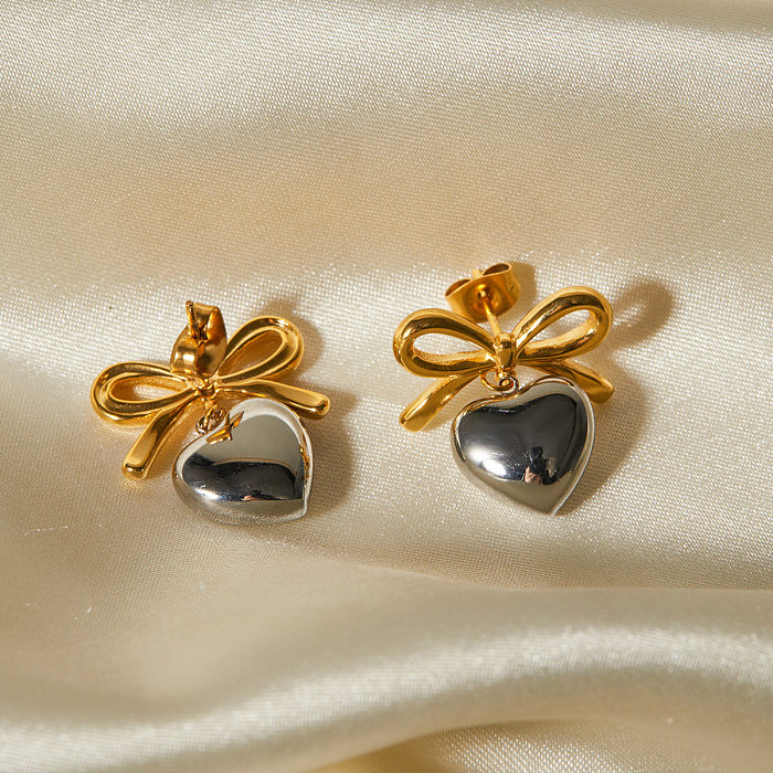 Francês elegante estilo INS joias da moda 18K ouro aço inoxidável amor coração pingente arco design brincos