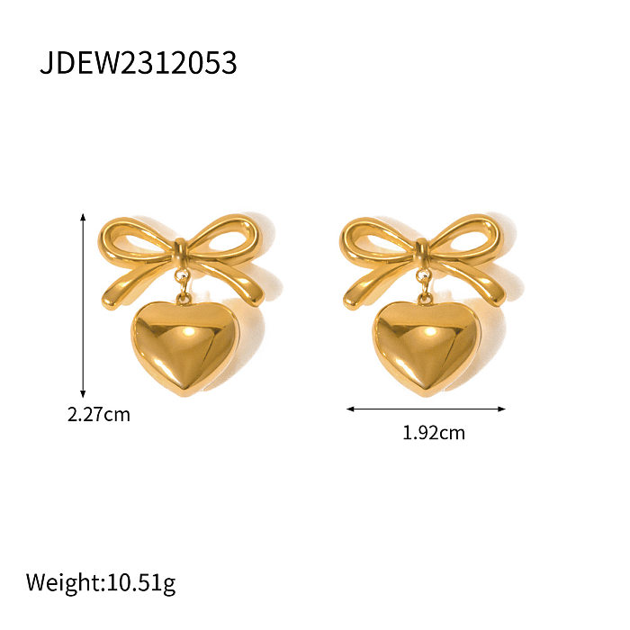 French Elegant INS Style Fashionable Jewelry 18K Gold Stainless Steel Love Heart Pendant Bow Design Earrings
