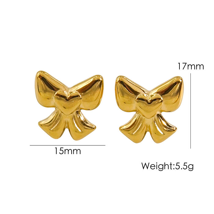 Bow Design Stainless Steel 14K Gold Earrings Necklace Sweet Trendy Women's jewelry Set