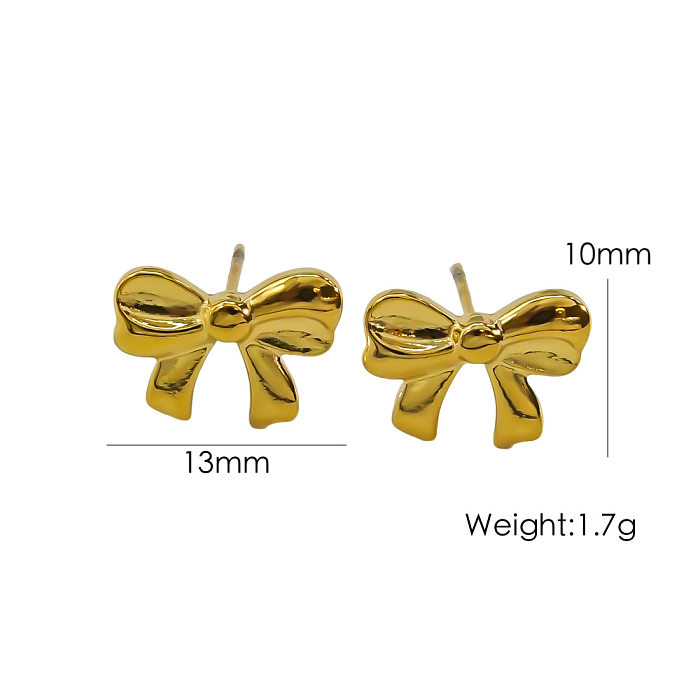 Bow Design Stainless Steel 14K Gold Earrings Necklace Sweet Trendy Women's jewelry Set