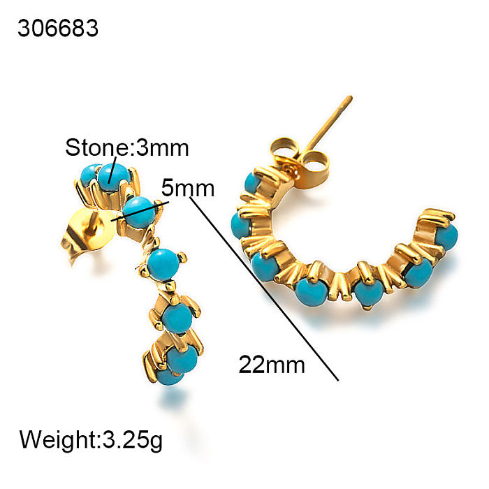 18K gold pvd plated blue turquoise C-shaped French vintage earings