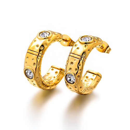 18K gold pvd plated retro personality irregular and niche design with inlaid zircon C-shaped ears ring