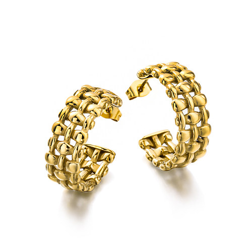 18K gold pvd plated c-shaped design with hollow fence earrings
