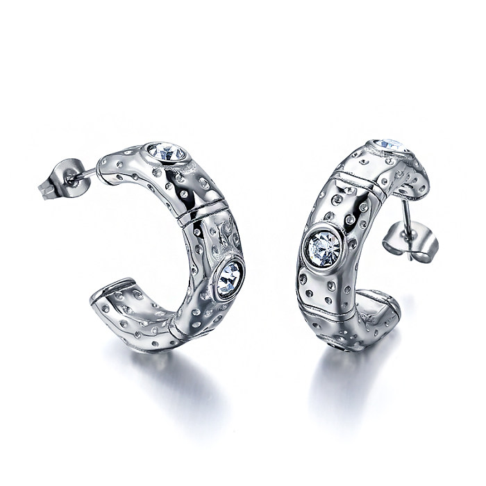 Anillo de orejas en forma de C con incrustaciones de circonita, diseño irregular y de nicho con personalidad retro chapada en oro de 18 quilates
